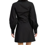 Black Cotton Tie Front Shirt Dress