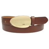 Genuine Leather 1" Belt with Shiny Gold Buckle