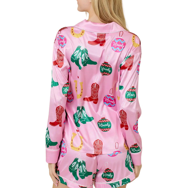 Western Holiday Printed Pajama Top