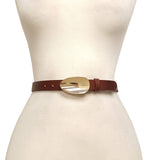 Genuine Leather 1" Belt with Shiny Gold Buckle