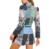 Abstract Print High Neckline Cropped Jacket