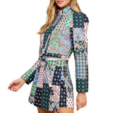 Abstract Print High Neckline Cropped Jacket