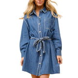 Blanket Stitch Button Up Denim Shirt Dress