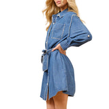 Blanket Stitch Button Up Denim Shirt Dress