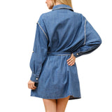 Blanket Stitch Button Up Denim Shirt Dress