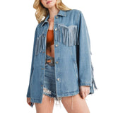 Button Down Denim Fringe Jacket