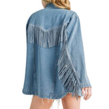 Button Down Denim Fringe Jacket