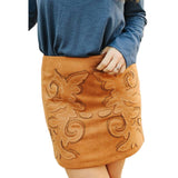 Camel Boot Stitch Embroidered Suede Skirt