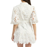 Collared Laser Cut 3D Floral Shirt Dress