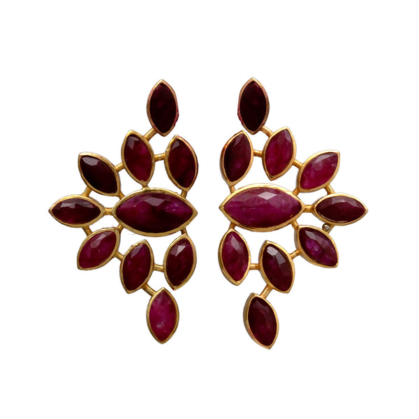 Lattice Work Statement Earrings with Ruby Stones