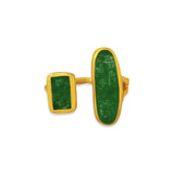 Deco Twin Stone Ring - Green Strawberry Quartz