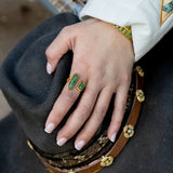 Deco Twin Stone Ring - Green Strawberry Quartz