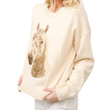 Embroidered Horse Crew Neck Sweater