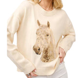 Embroidered Horse Crew Neck Sweater