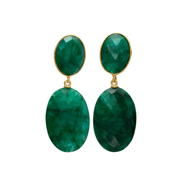 Green stone drop earrings with a faceted cut