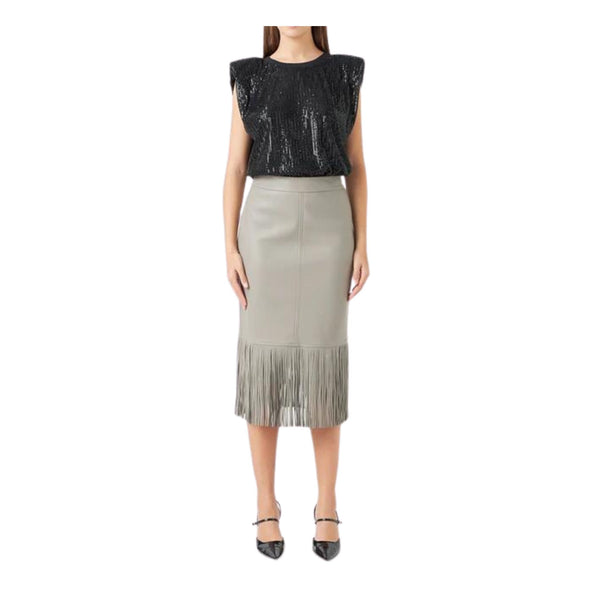 Endless Rose PU Fringe Pencil Midi Skirt