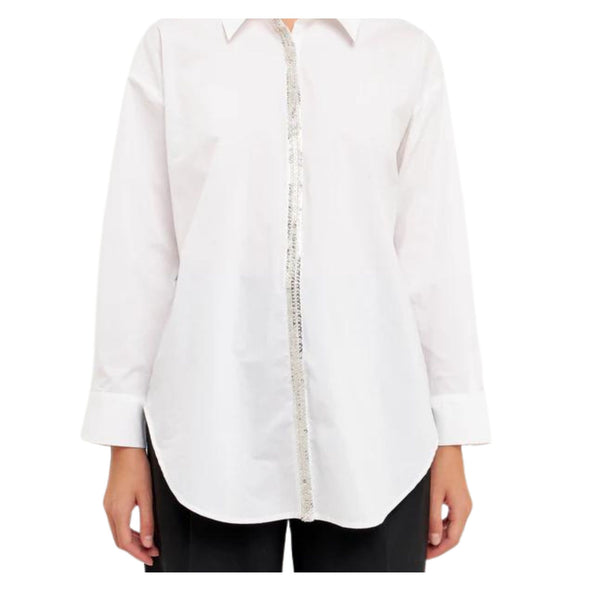 Endless Rose Sequin Placket Button-Up Shirt