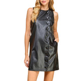 Faux Leather Asymmetrical Scallop Button Dress