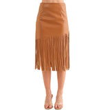 Faux Leather Fringe Knee Length Skirt