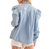 Garment Washed Chambray Sequin Shirt Blouse