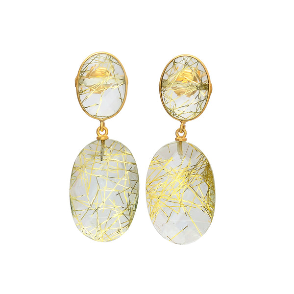 Translucent gemstones with gold accents drop earrings