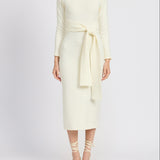 Elegant Ivory Wrap Sweater Dress