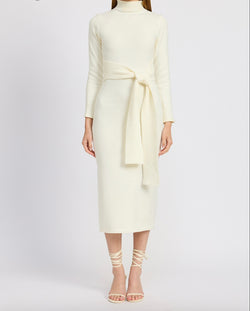 Elegant Ivory Wrap Sweater Dress