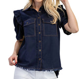 Linen Ruffled Short Sleeve Shirt