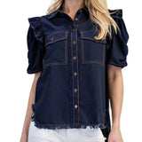 Linen Ruffled Short Sleeve Shirt