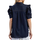 Linen Ruffled Short Sleeve Shirt