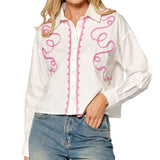 Long Sleeve Button Down Shirt with Embroidery Detail