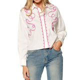 Long Sleeve Button Down Shirt with Embroidery Detail