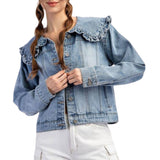 Mineral Washed Sailor Collar Denim Jacket