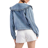 Mineral Washed Sailor Collar Denim Jacket