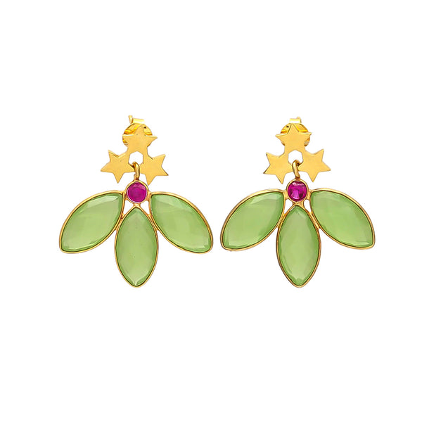 Star Stud earrings with Mistletoe Gemstone Dangles