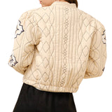 Quilted Covered Button Embroidered Jacket