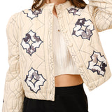 Quilted Covered Button Embroidered Jacket