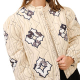 Quilted Covered Button Embroidered Jacket