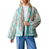 Quilted Stripe Flower Open Jacket