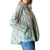 Quilted Stripe Flower Open Jacket