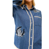 Ric Rac Embroidered Western Denim Top