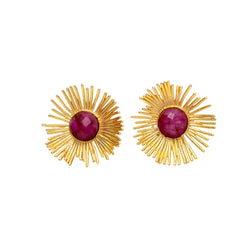 Ruby Stone studs with gold sunburst fringe