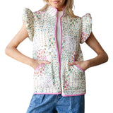 Ruffle Shoulder Quilted Open Vest