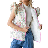 Ruffle Shoulder Quilted Open Vest