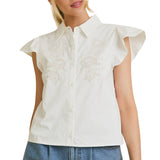 Ruffle Sleeve Button-Down Top