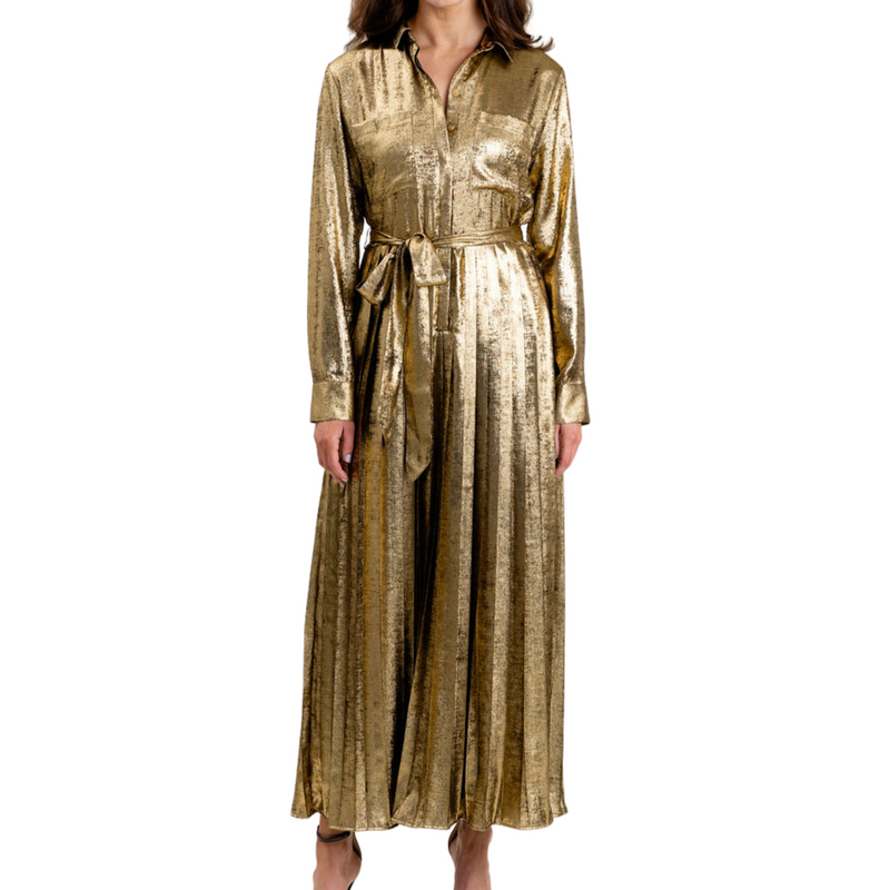 Adair Metallic Pleated Dress