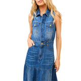 Sleeveless Button Up Tiered Denim Maxi Dress