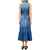 Sleeveless Button Up Tiered Denim Maxi Dress