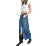 Stretch Classic Denim Midi Skirt