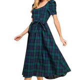 Sweet Heart Neckline Plaid Midi Dress